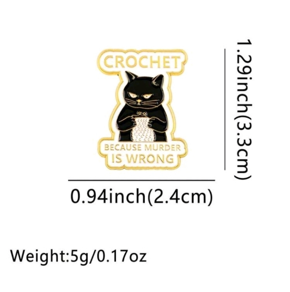 Black and Gold Cat Crochet Enamel Pin Brooch - Picture 6 of 6